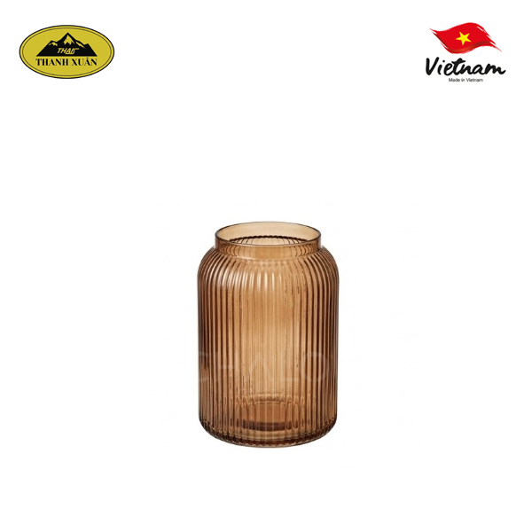 Lọ hoa thuỷ tinh dáng cổ cao sọc (Hồng) - 11x22x15cm