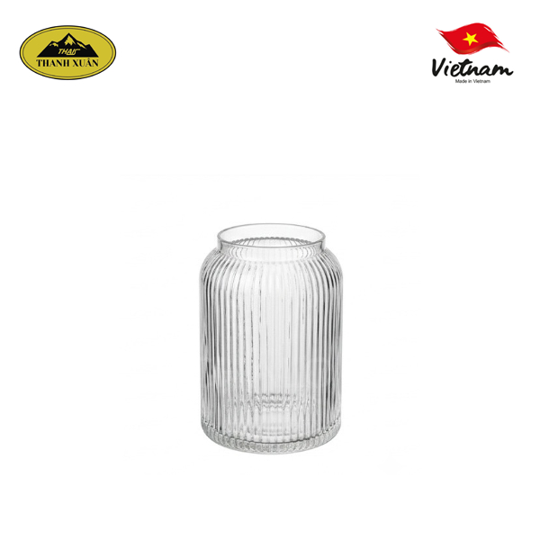 Lọ hoa thuỷ tinh dáng cổ cao sọc (Trong) - 11x22x15cm
