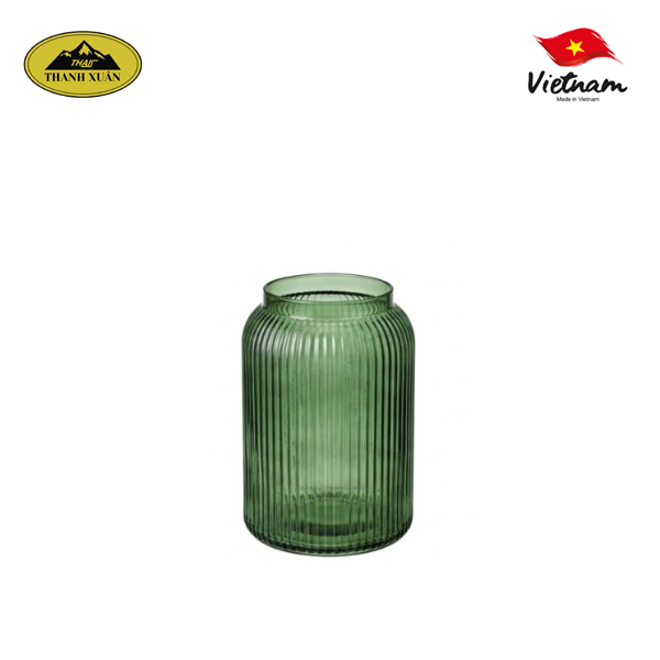 Lọ hoa thuỷ tinh dáng cổ cao sọc (Xanh rêu) - 11x22x15cm